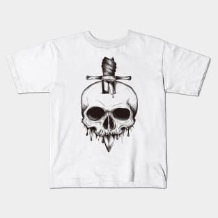 skull , dead , death , bones , skeleton , engraving , woodcut ,macabre , floral , graveyard,horror , linocut , skulls Kids T-Shirt